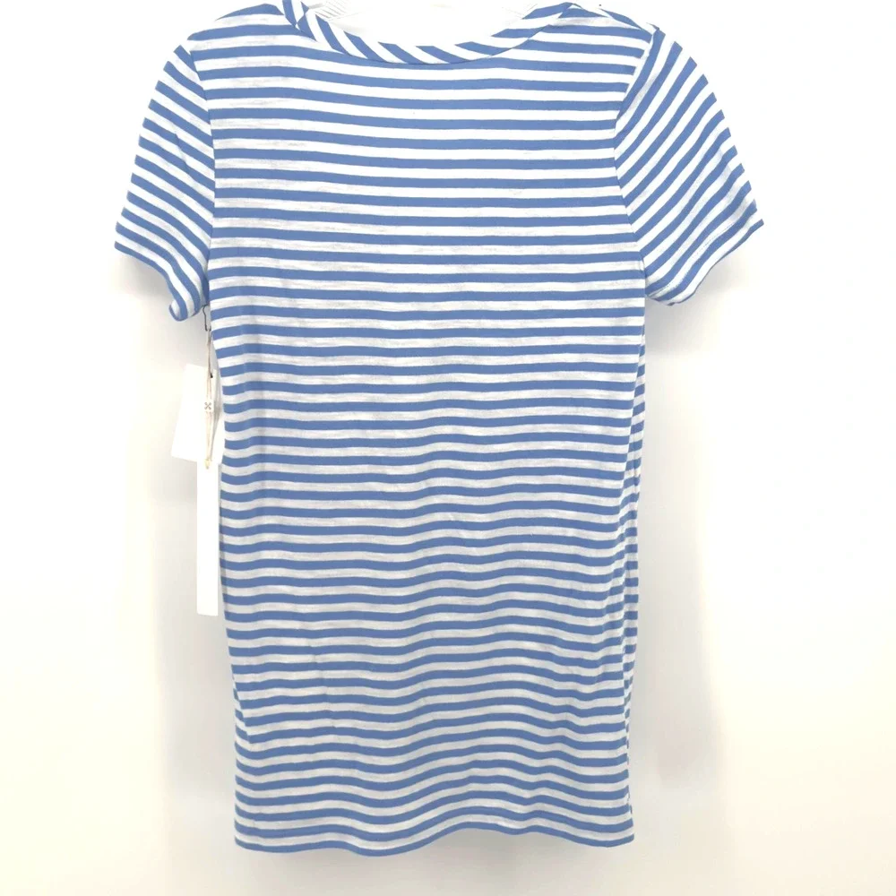 Caslon TShirt Womens XXSmall Blue White Brooke Striped Front Pocket Scoop Neck